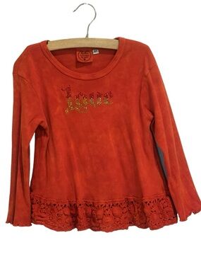 C.C. Exclusives Red Rhinestone Love Crochet Long Sleeve Lace Top Toddler 4T EUC